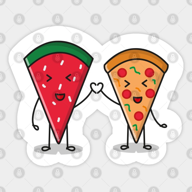 Watermelon and Pizza Slice Couple Sticker by arkitekta